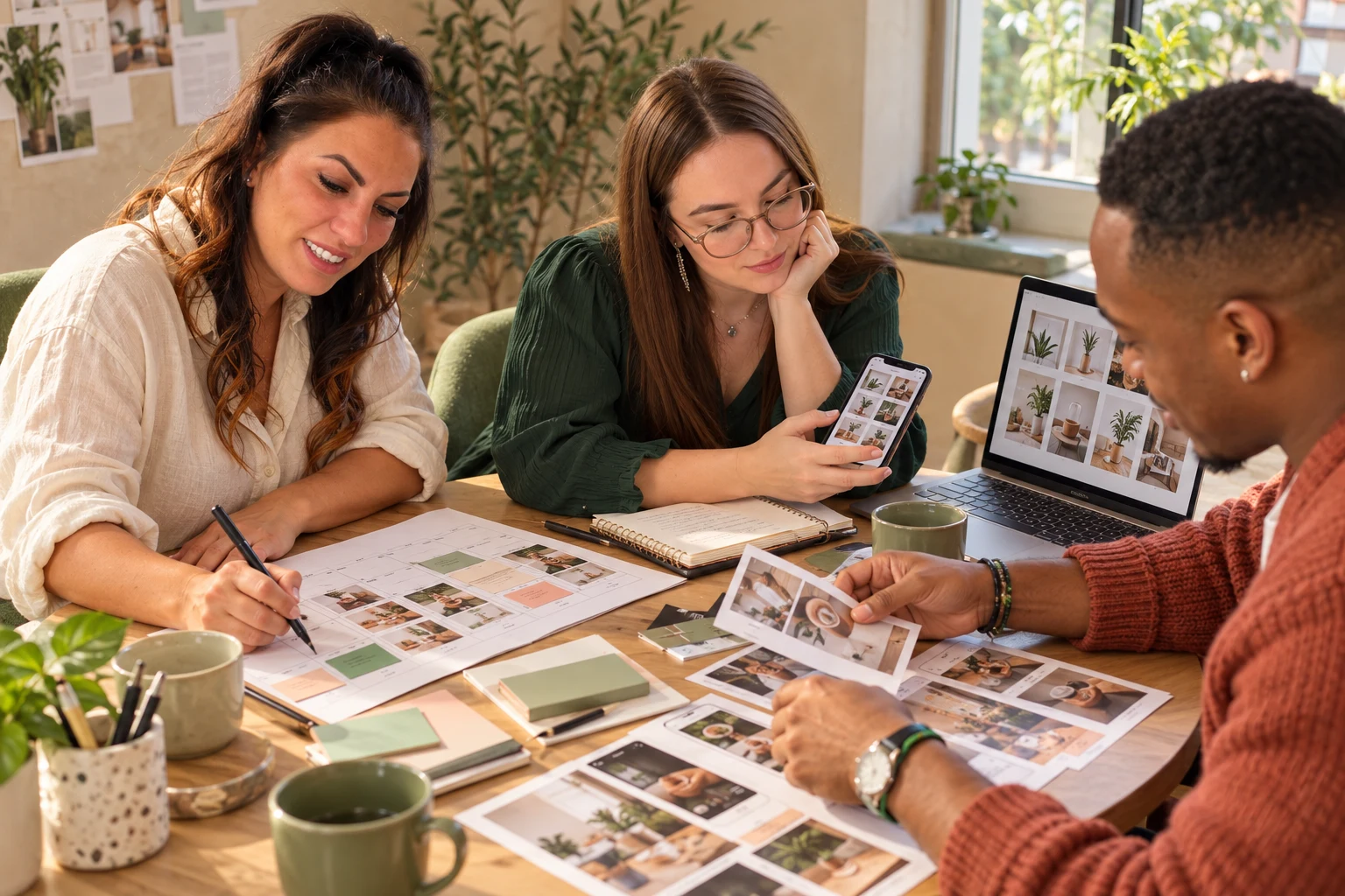 Pianificazione dei contenuti social con calendario e miniature.